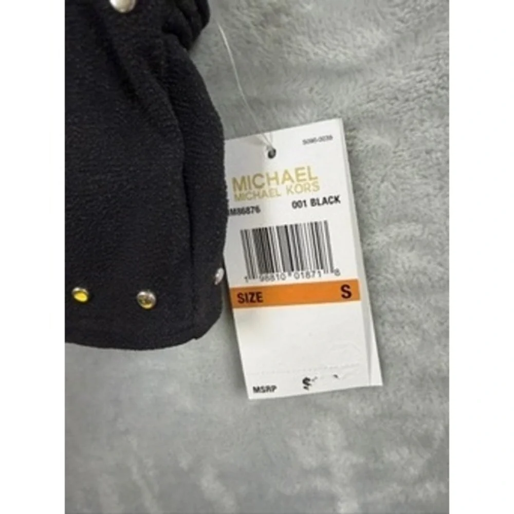 NWT Michael Kors Bikini Top Womens Black Studded O-Ring High Neck Crepe S $100